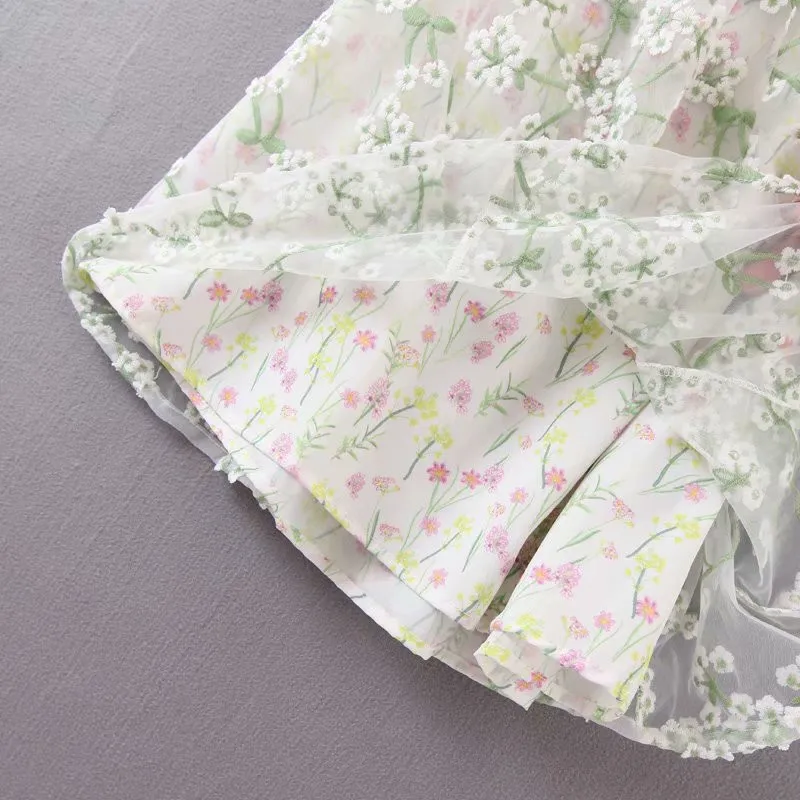 Bazaleas винтажное платье с бантом в центре Пышные Рукава vestidos кружево, вышитые цветы летнее платье платья с перекрестными лямками