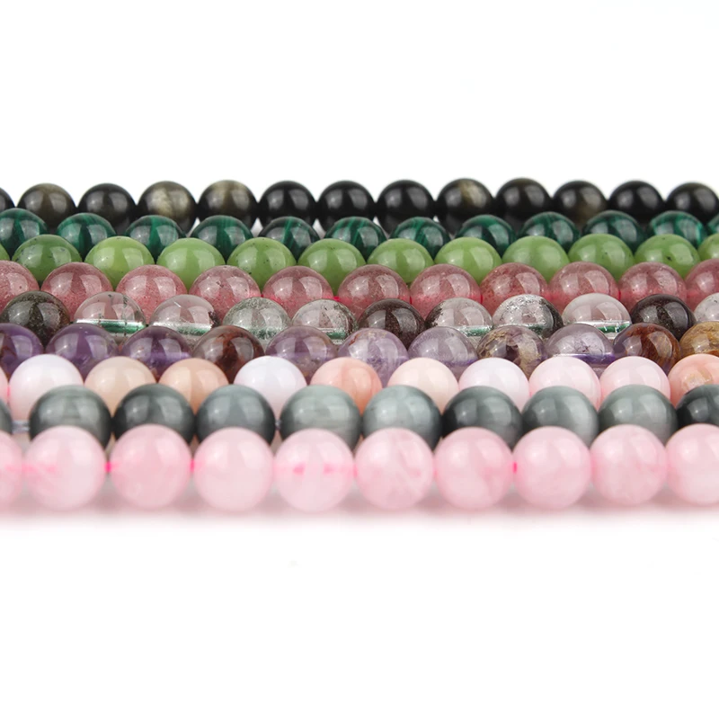 7.5 Inch Natural Rose Quartz Malachite Obsidian Jade 6 8 10 mm Round Loose Stone Beads For Jewelry Making DIY Bracelet Necklace