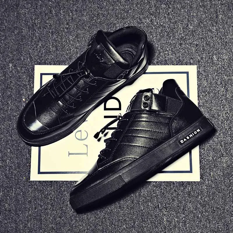 Black M- Autumn and winter new in the round head trend fashion outdoor sports shoes casual wild comfortable wear lace up men's shoes - Color: Black