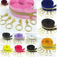 

10M 20Pcs Slider 5#Colored Golden Tooth Nylon Zipper Coil Code Decoration Luggage Garment Purse Bags DIY Home Sewing Accessories
