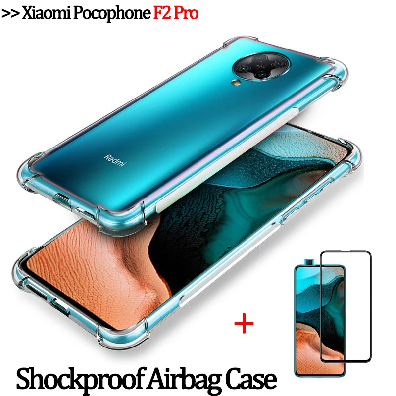 Стекло 2 в 1 + чехол с полным покрытием на 360 градусов для Xiaomi Pocophone F2 Pro подушкой