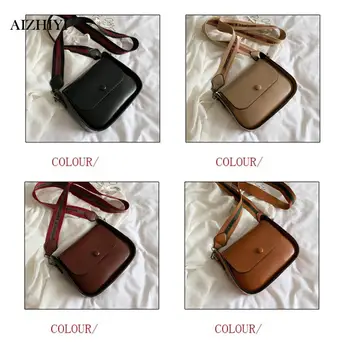 

Women Solid Color Shoulder Bag Fashion Casual Wide Messenger Handbags Female Retro Small PU Leather Crossbody Bags