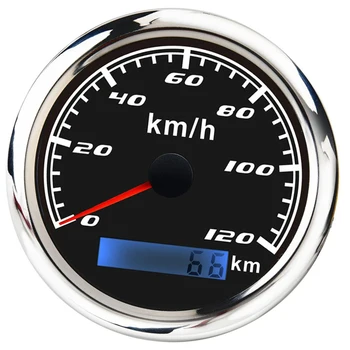 

85mm Waterproof Speedometer, Universal 316 Stainless Steel 0-120KMH Speed Gauge Instrument, Kmh, DC 9-32V (Black)