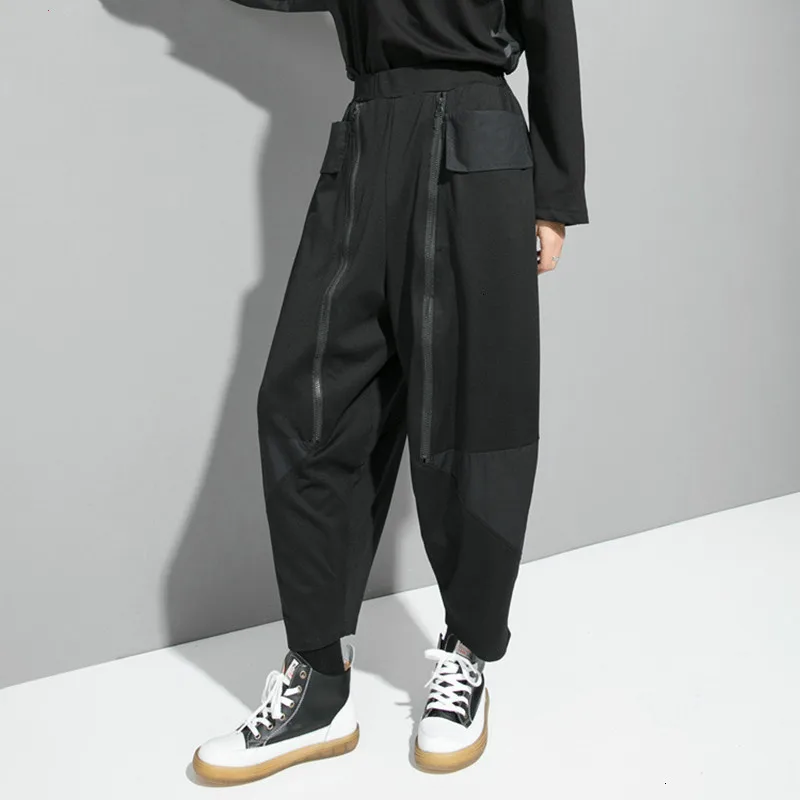 Women Pants High Elastic Waist Black Zipper Split Harem Pants Trousers Lady New Loose Sweatpants Female Joggers Plus Size