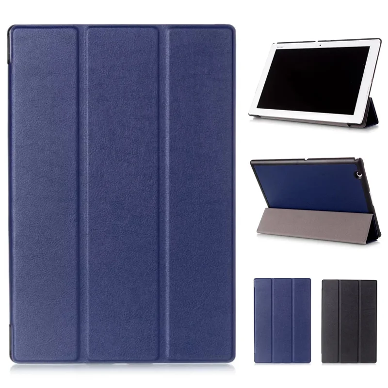 para Sony Xperia z2 Tablet Case Tri-fold Couro do Plutônio Capa para Sony Xperia z2 z3 z4 Case Tablet Coque Funda Preto Azul