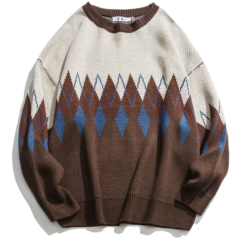 OSCN7 забавные Полосатые свитера с дырками для мужчин осенние уличные модные мужские пуловеры с круглым вырезом винтажные свитера 60047 - Цвет: Коричневый