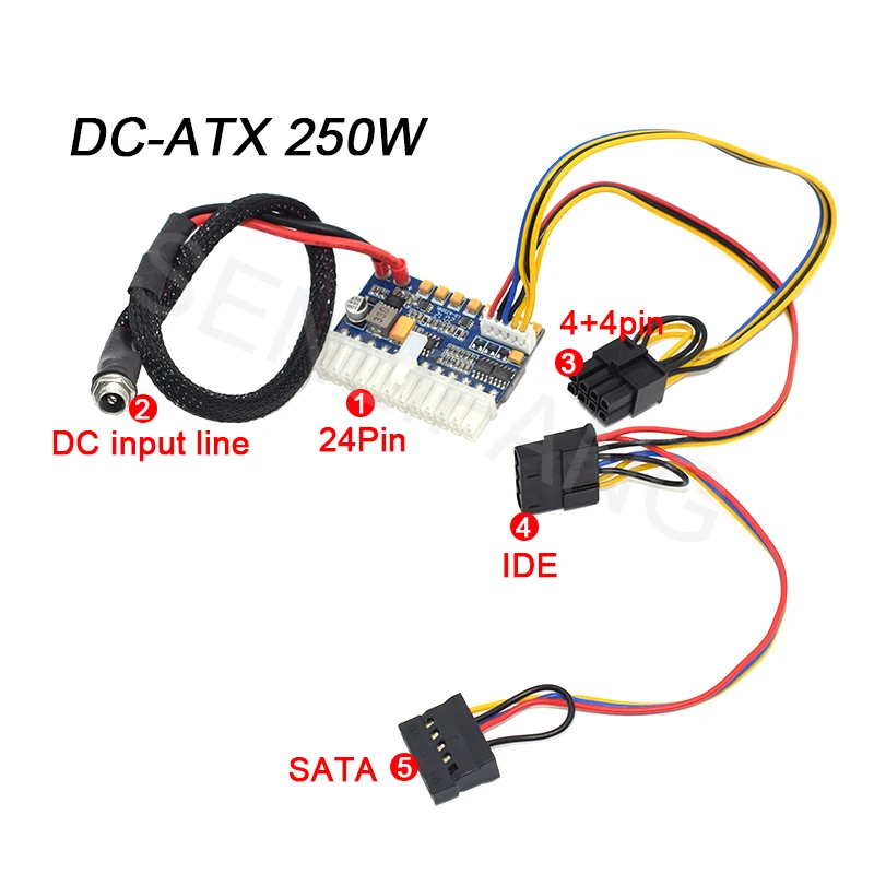 para Dc-dc Atx Mini Itx Fonte de Alimentação pc Computador Itx Sata Ide Cpu 4p Mais 4p 24pin dc Atx Psu Dc-atx 12v Entrada 250w Saída Interruptor