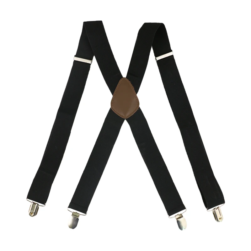 Winfox Red Black White 3.5cm Wide Men\'s Suspenders Men Braces 4 Clip Elastic Male Suspenders