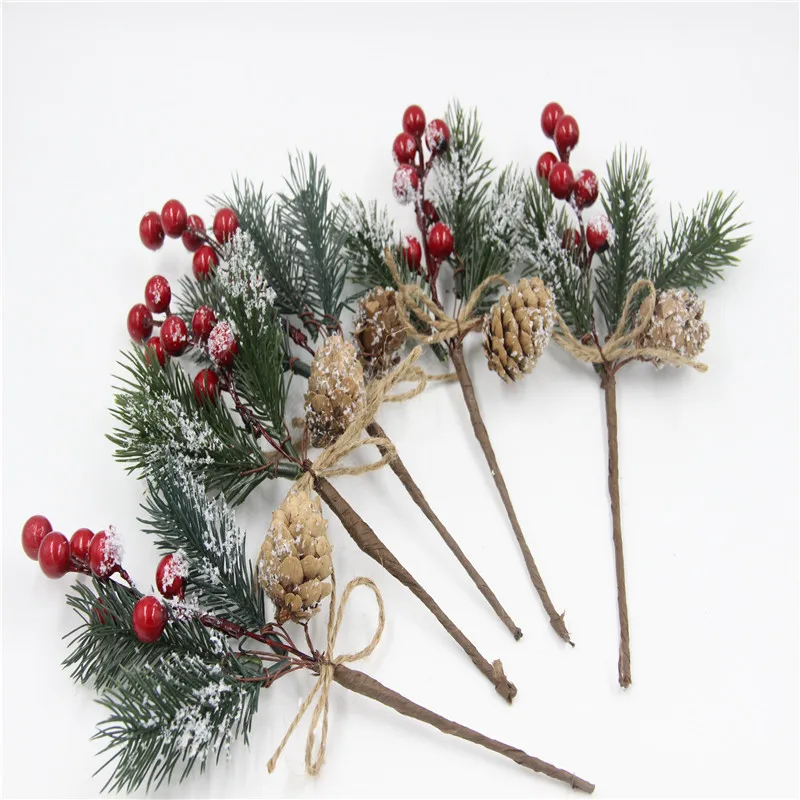 Fake Snow Frost Pine Branch Cone Berry Holly Xmas Tree Christmas