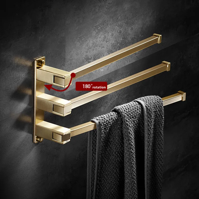 Tuqiu Fodable Towel Barss with Hooks Brass Swivel Towel Rack Rotating Holder Bathroom Accessories 3/5 Swiveet Brushed Gold
