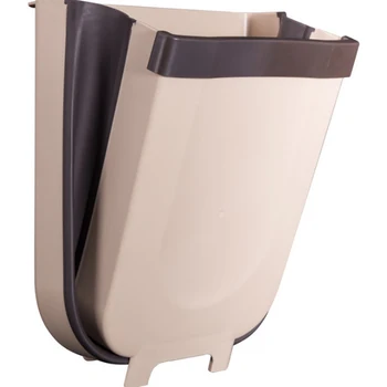 

9L Folding Hanging Kitchen Trash Can, Collapsible Mini Garbage Bin Storage for Cabinet/Car/Bedroom/Bathroom, Plastic