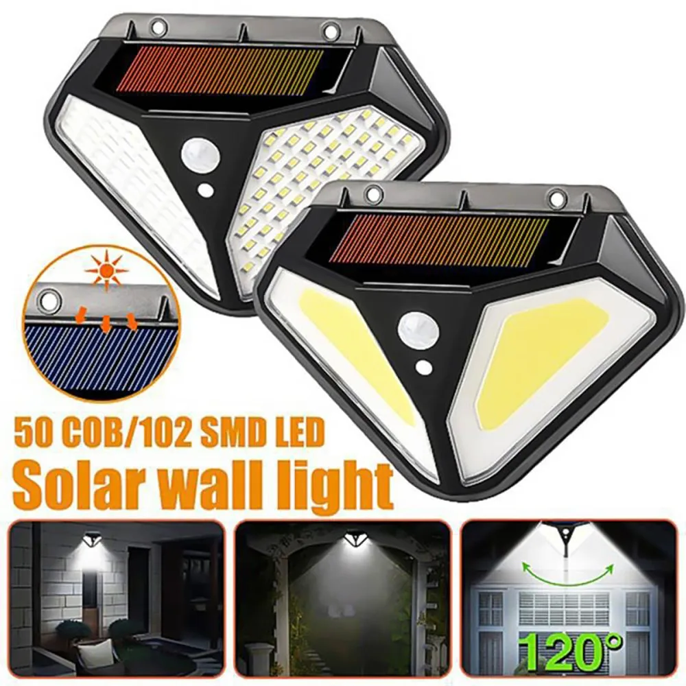 

102 LED 50COB Solar Light PIR Motion Sensor Outdoor Solar Lamp 3 Modes IP65 Waterproof Solar Powered Wall Lights for Garden Pato