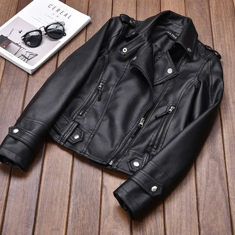 

Spring and Autumn 2019 New Pu Leather Jacket Female Motorcycle Biker PU Casual Short Coat