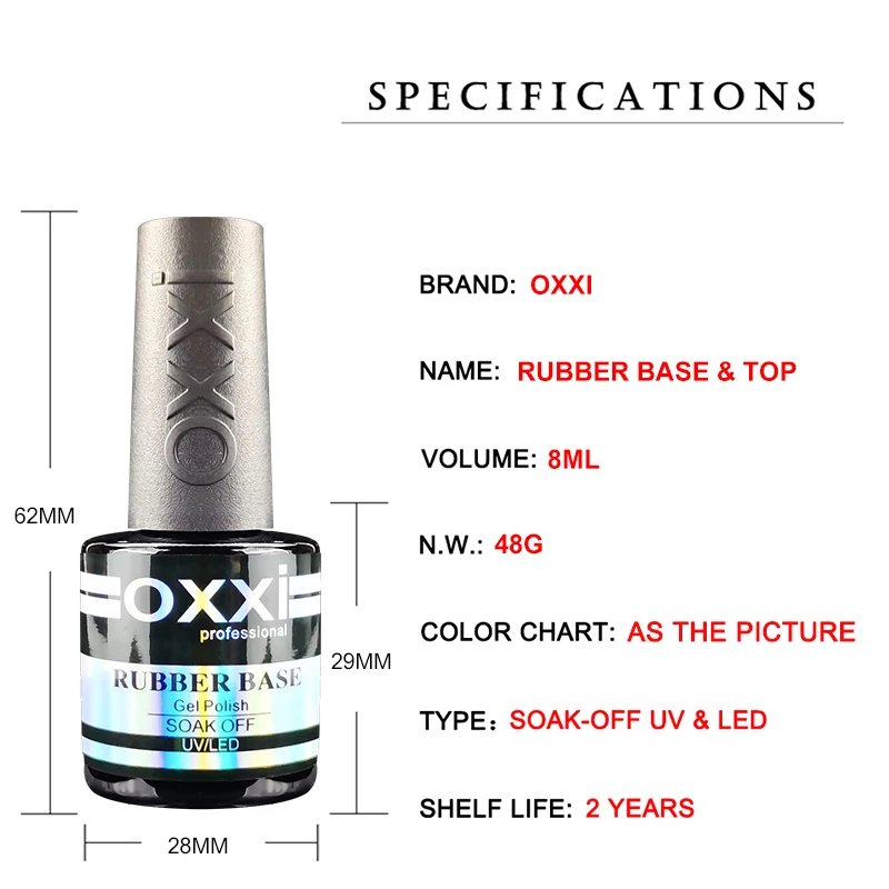 OXXI Semi-permanent Rubber Base for Gel Varnish 8ml Thick Base and Top Coat for Gel Polish Manicure Permanent Enamel Hybrid Nail 2