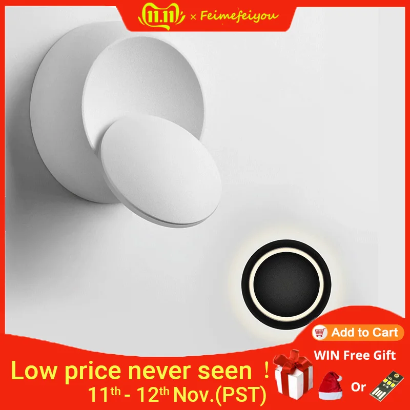 Günstig LED Wand Lampe 360 grad rotation einstellbar nacht leuchten weiß Schwarz kreative wand lampe Schwarz moderne gang runde lampe