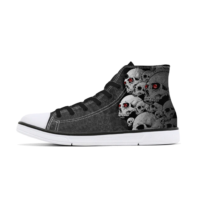 de lona con estampado de calavera para zapatillas planas con cordones, Tenis personalizados, diseño único|Calzado vulcanizado de hombre| - AliExpress