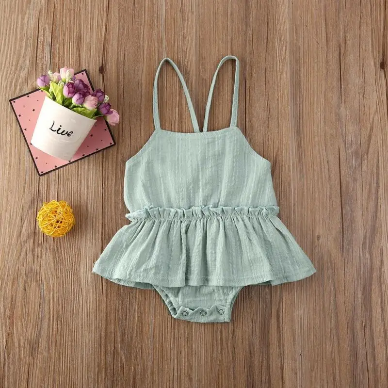 2020 Baby Romper Dress Newborn Baby Girl Clothes Sleeveless Belts Green Romper Jumpsuit with Tutu Skirts Summer Outfit 0-18M