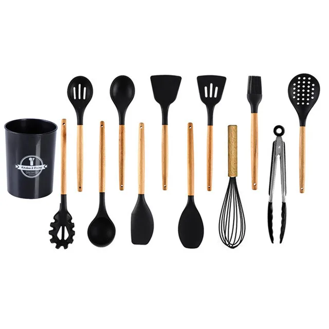 13 pcs 5-13 шт силиконовые инструменты для приготовления пищи набор кухонной посуды с ящиком для хранения токарные щипцы шпатель с деревянной ручкой Антипригарная посуда - Цвет: 13 pcs