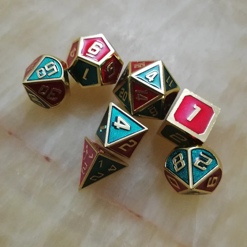 Игральные кости DND металлические РГП набор многогранных подземелий Дракон d20 10 6 8 12 настольные игры цинковый сплав смешивание Красный Синий цифровой узор в кости