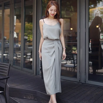 

Fashion women elegant comfortable new arrival temperament sexy basic shirt and long loose skirt cute solid 2 pieces women set