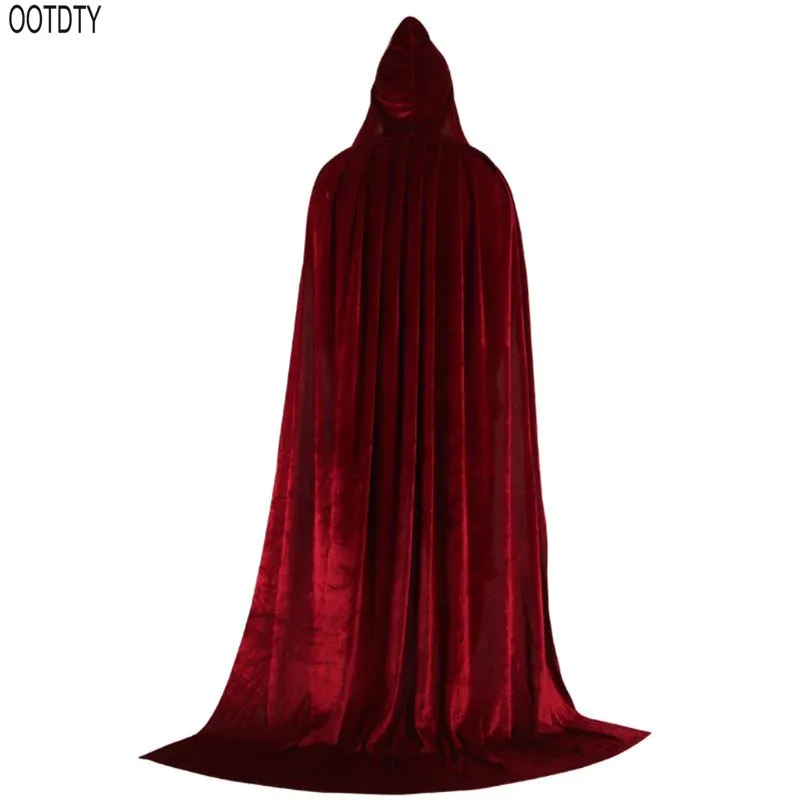 Hooded Cloak Long Velvet Cape for Christmas Halloween Dress up Costumes - Цвет: Бургундия