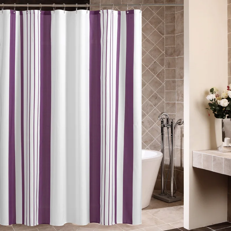 Manufacturers Direct Selling Purple Vertical Striped Waterproof Mould Proof Thick Polyester Shower Curtain Aggravate Lead Lines