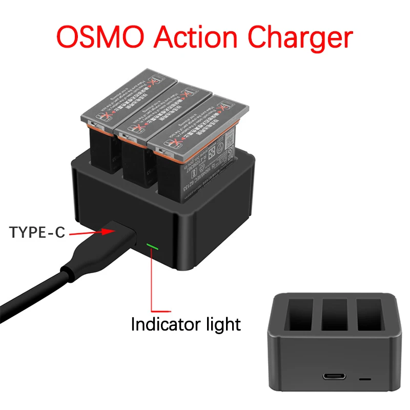 Ambassadeur stem Uitwisseling For DJI Osmo Action Sports Camera 3 in 1 Battery Smart QC 3.0 Quick USB  TYPE-C Port Charger Hub Charger Box Accessories - AliExpress