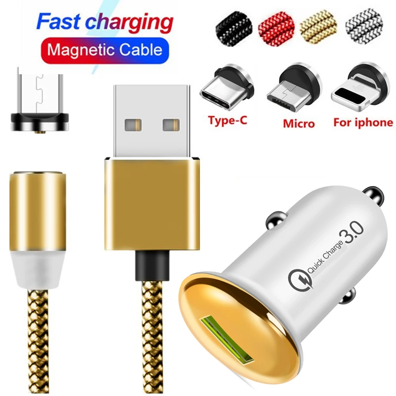 Магнитный кабель со светодиодной подсветкой Тип C Micro USB зарядный для iphone 11 Pro 7 8 XS