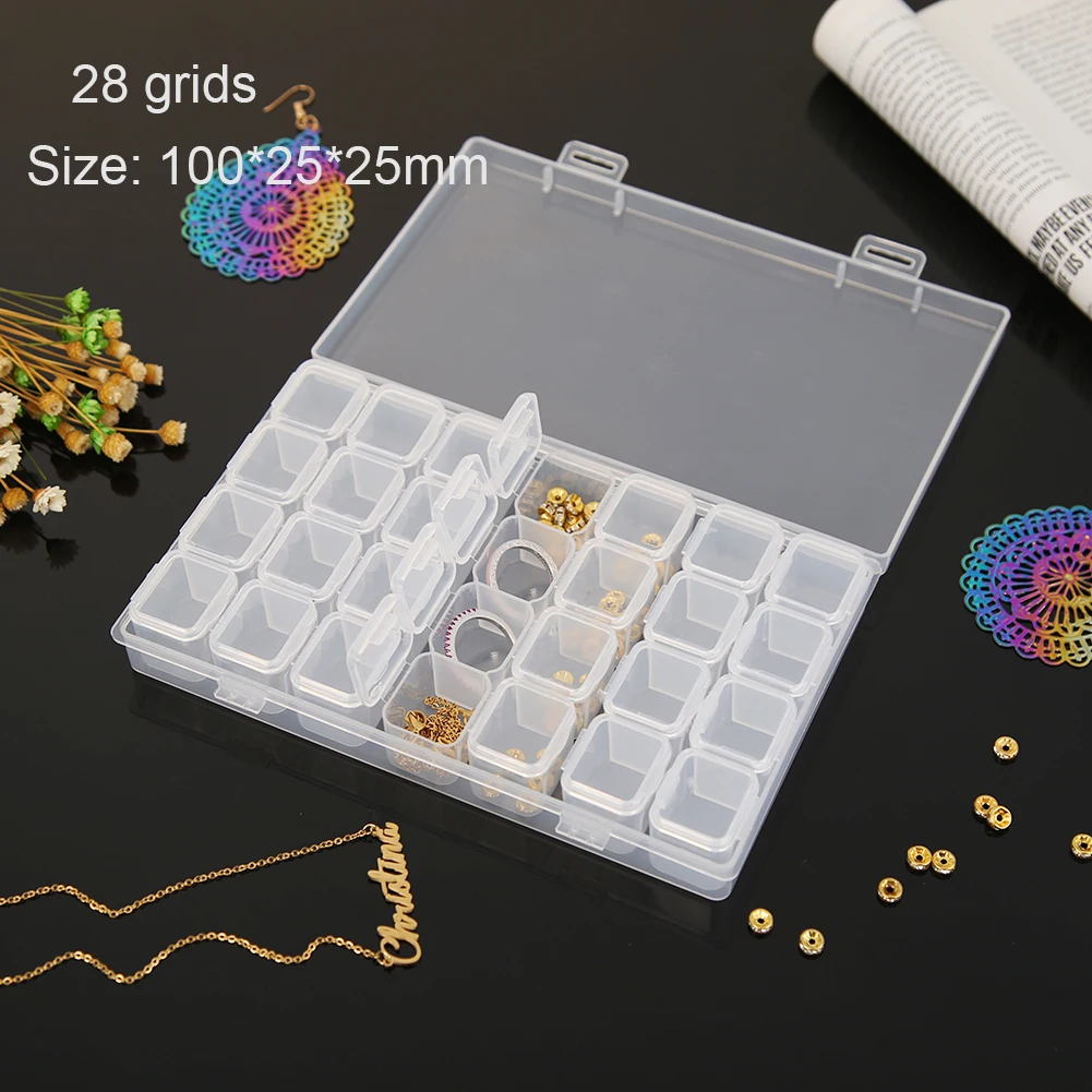 50 слотов пустая коробка для хранения маникюра, Чехол-держатель для ногтей, Типсы для дизайна ногтей, ювелирные изделия, порошок, стразы, драгоценные камни, палочки, контейнер, инструменты для ногтей - Цвет: 28 grids A