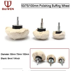 Tampon de polissage en coton blanc, Kit de perceuse de roue de vadrouille, forme de champignon pour polisseuse de voiture, accessoires d'outils en aluminium et en acier inoxydable 