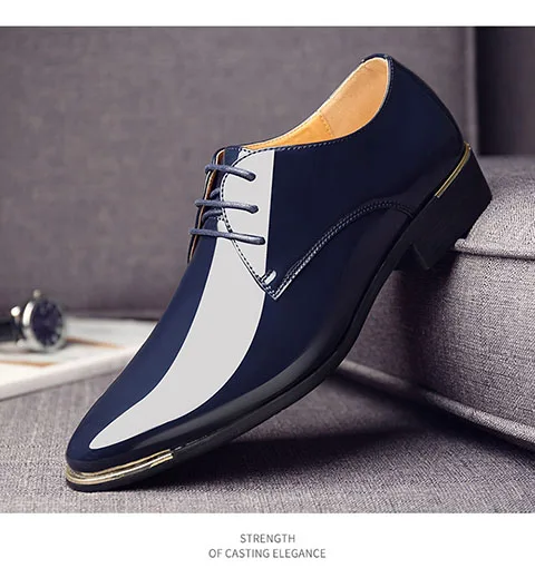 Newly Men's Quality Patent Leather Shoes White Wedding Shoes Size 38-48 Black Leather Soft Man Dress Shoes