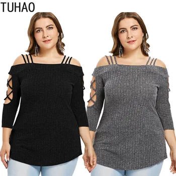 

TUHAO Spring Knitted Blouse for Women Hollow Out Striped Woman Casual Tops Shirt Streetwear Mother Mom Blouses Shirts WM23