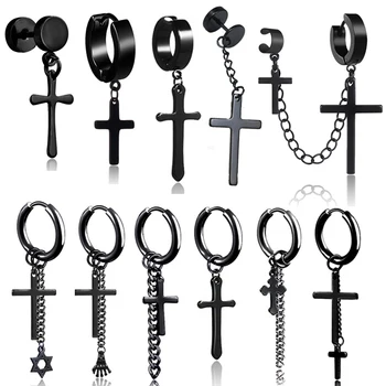 

1pcs Women Men's Stainless Steel Dropping Earrings Black/Silver Color Cross Gothic Punk Rock Style Pendientes Mujer Moda