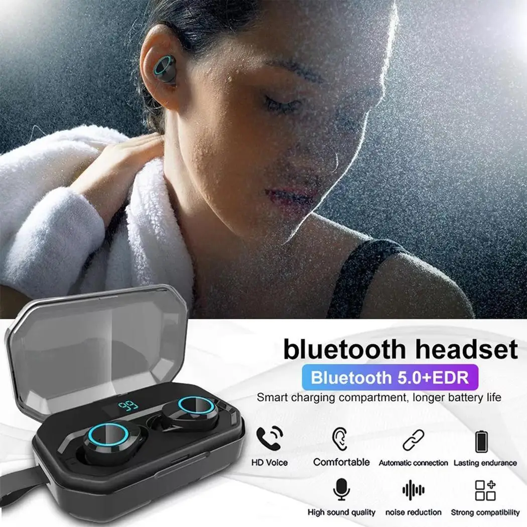 

TWS Wireless Bluetooth 5.0 with Digital 10m Display IPX7 Waterproof Bilateral stereo Set Sports Earphone Earbud