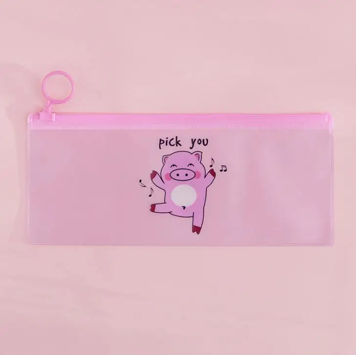 1 Pcs Animal Pink Pig PVC Transparent Waterproof Zipper Document Bags File Folder School Pencil Cases Girl Stationery Gift - Цвет: 4