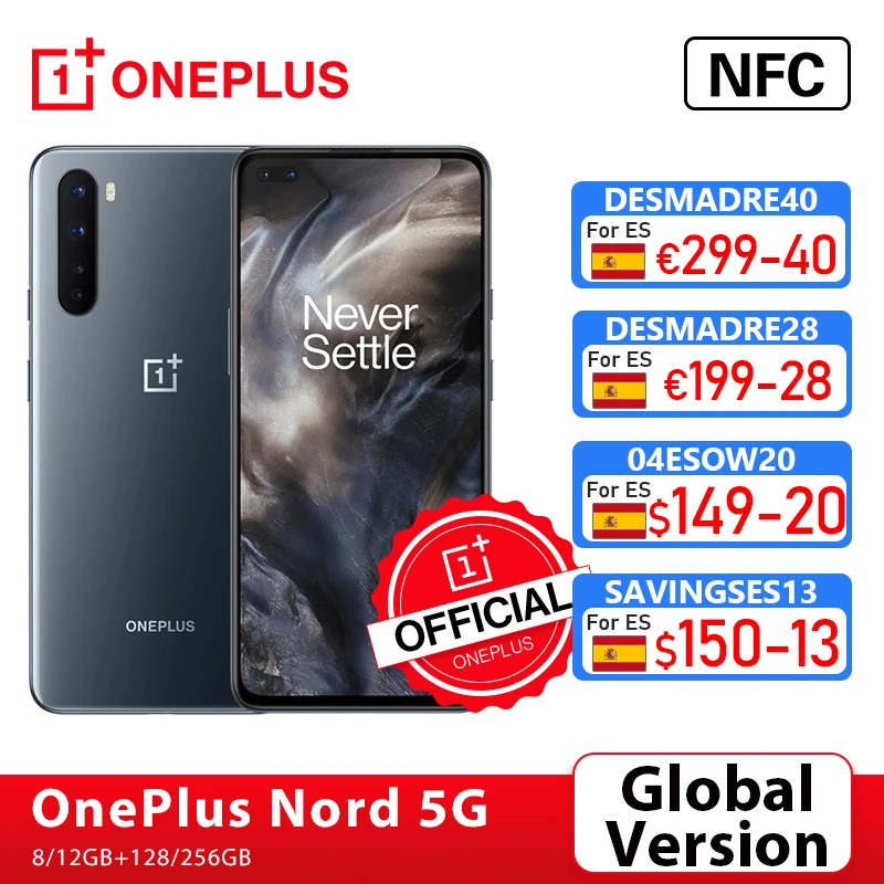 Globalna wersja OnePlus Nord 5G OnePlus oficjalny sklep Snapdragon 765G Smartphone 8GB 128GB 6.44 ''90Hz ekran AMOLED 48MP Quad; code:AETECH21411($100-10)