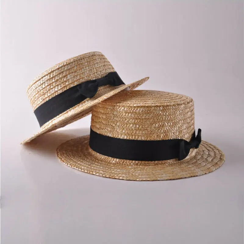 Семейная шляпа для женщин и детей, соломенная шляпа-котелок для девочек, шляпа от солнца, круглые плоские кепки, летняя пляжная шляпа