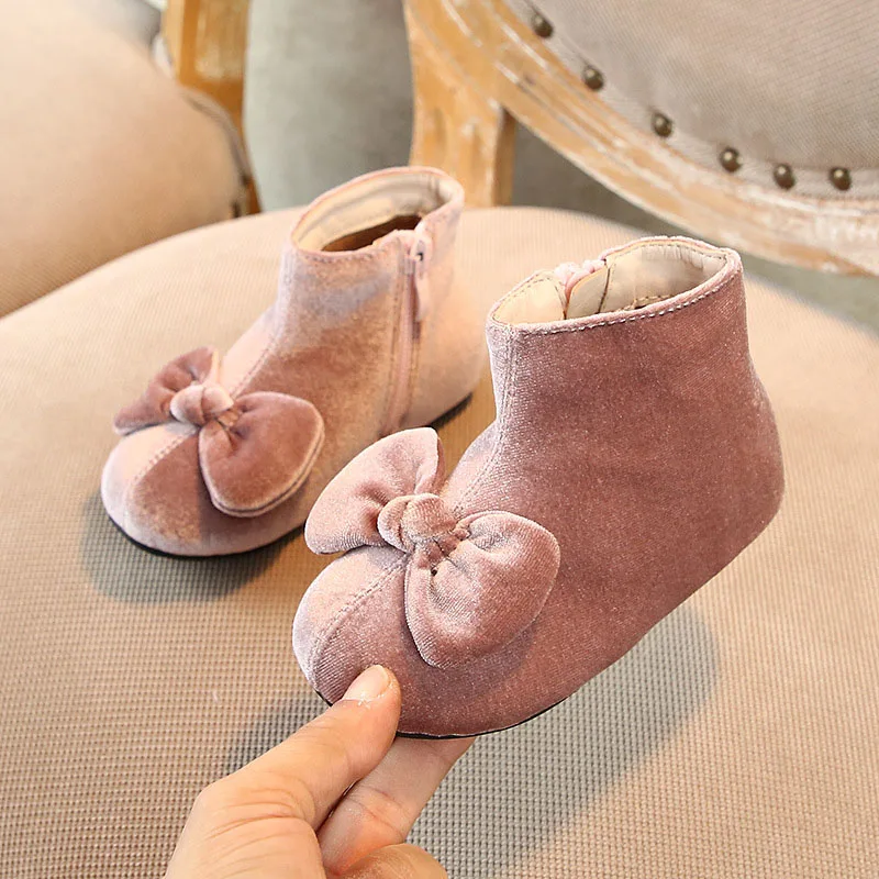 Розовый New Autumn Kids Pink Princess Shoes Baby Girls Fashion Boots Children Bow Ankle Boots Toddler Brand Shoes Dance Soft Boots - Цвет: Розовый
