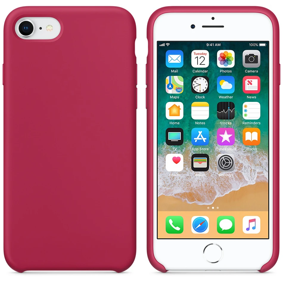 Rose Red Роскошный официальный силиконовый чехол с логотипом для iPhone 6S 7 8Plus 5SE X, Жидкий чехол для Apple iPhone X XS, чехлы для MAX XR Capa - Цвет: Rose Red