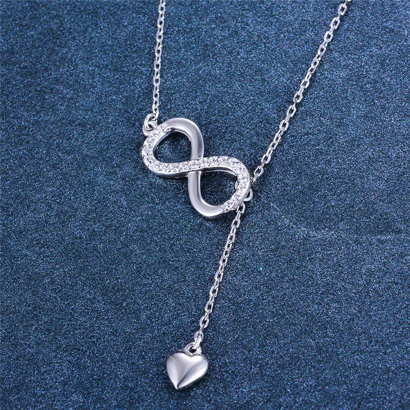 

Romantic Female 925 Sterling Silver Chain Necklace Fashion Heart Geometric Pendants Necklace Simple Zircon Wedding Necklace