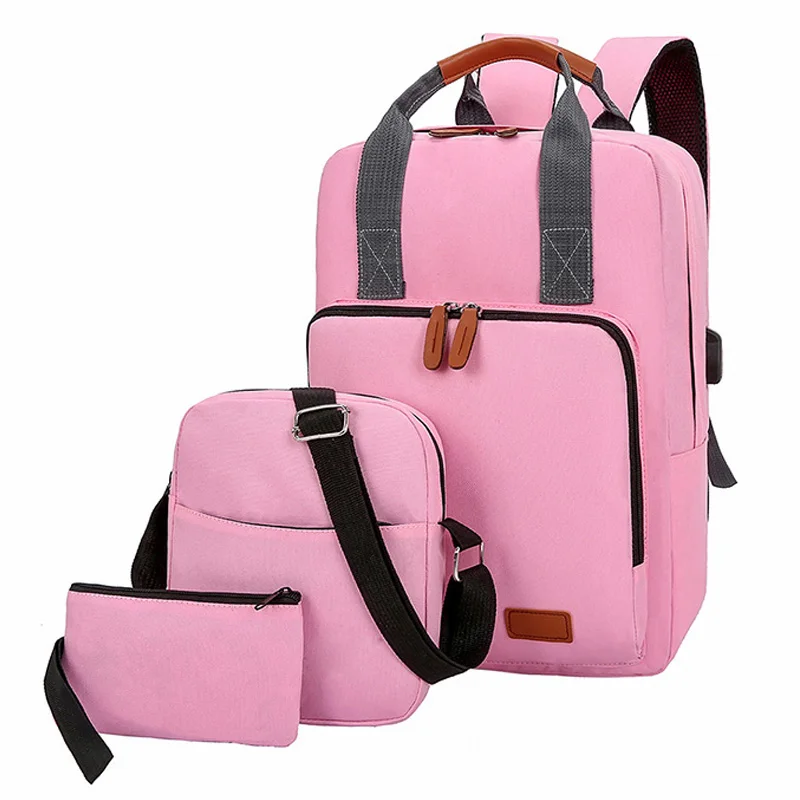 3 шт./партия, модная школьная сумка для подростков, высокое качество, Oxord, анти-вор, школьный рюкзак, прочная сумка на лямках, рюкзак портфель Sac - Цвет: Розовый
