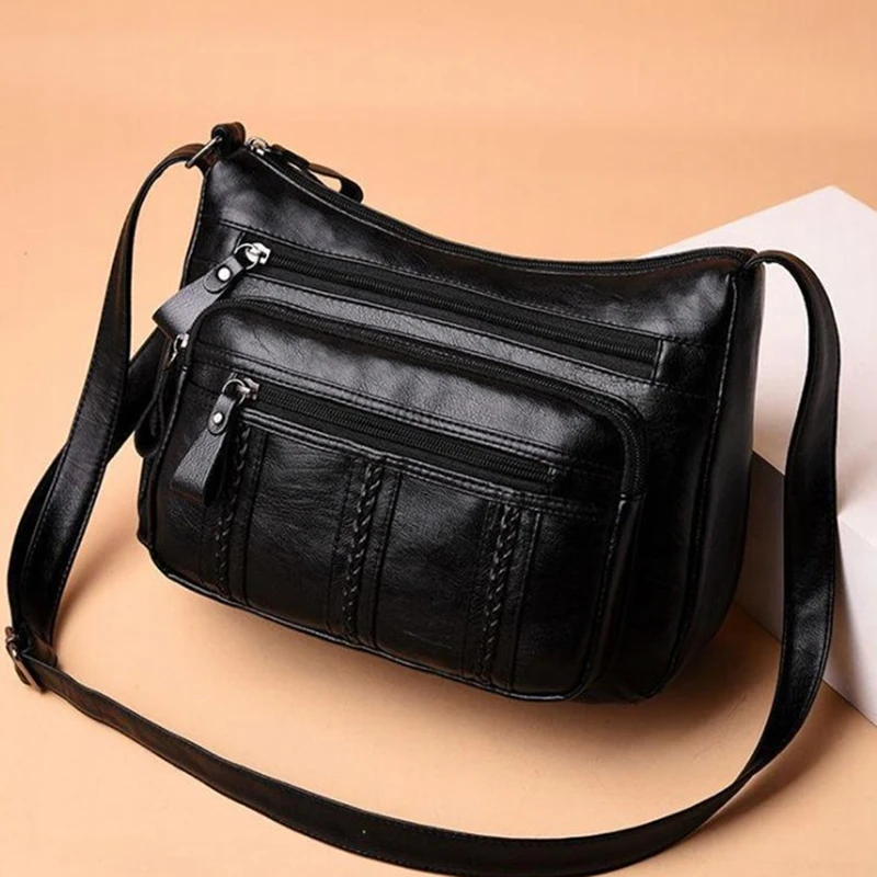 Designer Women Crossbody Bag Soft Pu Leather Shoulder Bag Good Quality Messenger Bag Small Size Purse Ladies Handbags Black Flap