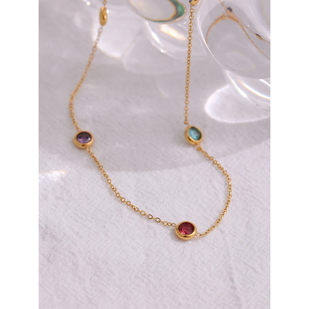 Yhpup 316L Stainless Steel Chain Necklace Delicate Colorful Cubic Zirconia Collar Necklace Trendy Jewelry Bijoux Femme Party cuban necklaces silver necklace fashion necklace stainless steel necklace metal necklace choker necklace statement necklace pendant necklace sterling chain necklace