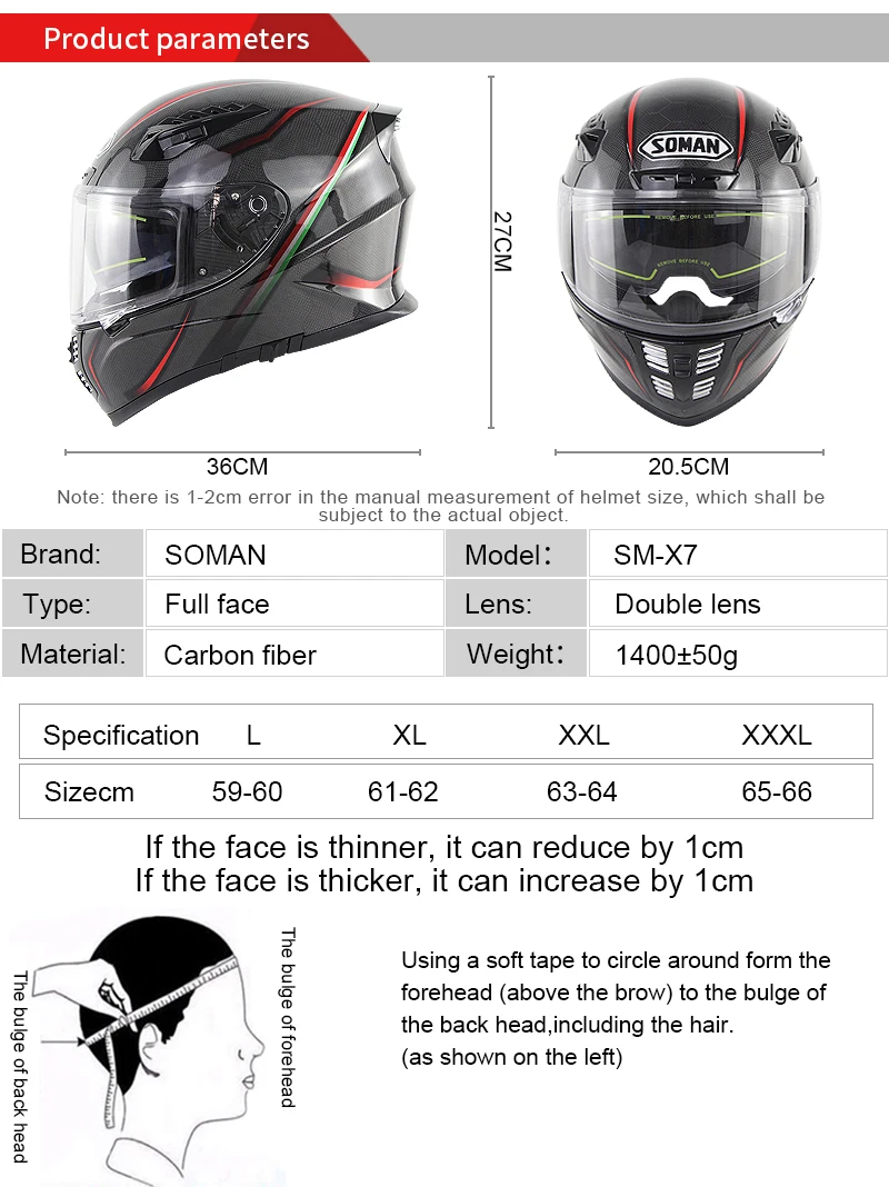 SOMAN Motorcycle Helmet Full Face Moto 