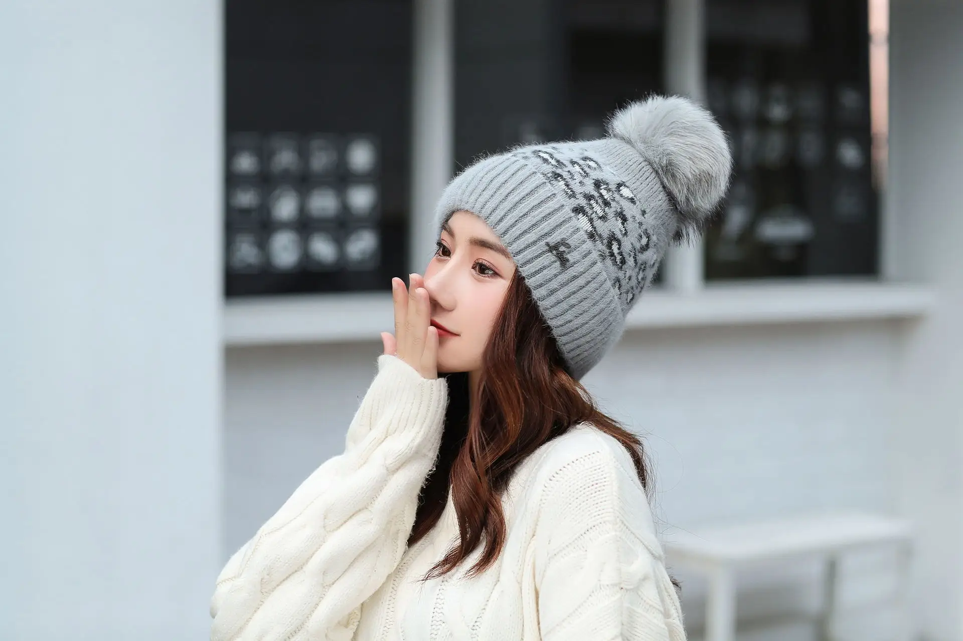 Women Beanies Pom Poms Rabbit Hat Beanie Knitted Skullies Fashion Caps Ladies Knit Cap Winter Hats For Women