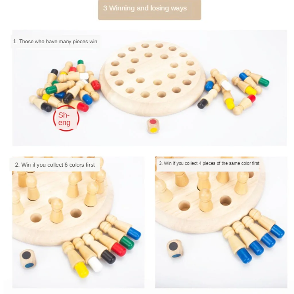 Wooden Memory Match Chess Game Children Puzzle Educational 3D Puzzles Toys