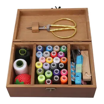 

BQLZR Vintage Home Sewing Tool Storage Box 21.5x13.5x9cm w/Sewing Tools