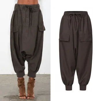 

Casual Harem Pants Women's Spring Drop-Crotch Trousers ZANZEA 2020 Casual Drawstring Long Pantalon Palazzo Plus Size Turnip 5XL