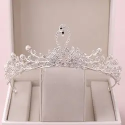 Барокко Лебедь серебро Диадема из хрусталя и жемчуга Корона Свадебные аксессуары для волос тиары для невесты свадебное украшение