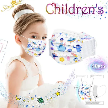 

50pcs Disposable Cartoon Print Mouth Mask 3 Layer Breathable Children's Non Wovens Mask Thick Warm Face Earloop Mask Mascarilas